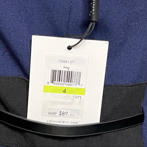 Calvin Klein Navy Blue Black & White Dress with Belt, Fully Lined, NWT - Picture 9 of 9